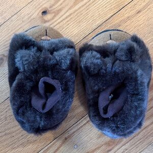 L.L. Bean Dark Brown Plush Bear Slippers for Kids